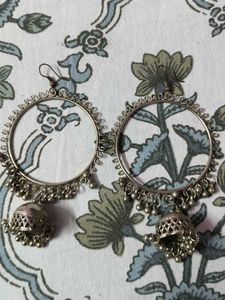Boho Oxidized Silver Jhumka Earrings(2 set)