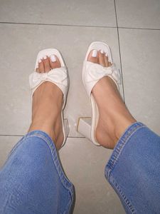 Chic White Bow Mule Heels