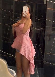 Chic Pink Gingham Peplum Dress