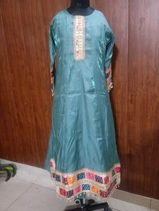Teal Kurta Set with Embellished Neckline