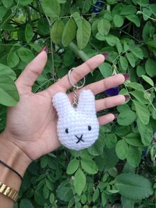 Cute Crochet Miffy &amp; Red Bow Keychain