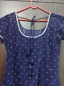 Velvet Navy Blue Polka Dot Dress