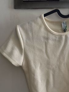 Cream Textured Crop Top