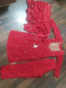 Stunning Red Embroidered Kurta Set