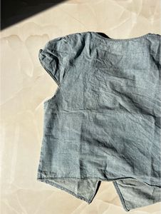 Light Blue V-Neck Button-Up Top