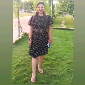 Chic Polka Dot Midi Dress with Belt