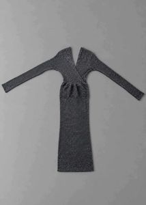 CHARCOAL GREY RIBBED CROSSOVER BODYCON MAXI DRESS