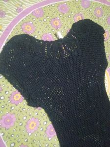 Black Crochet Knit Top