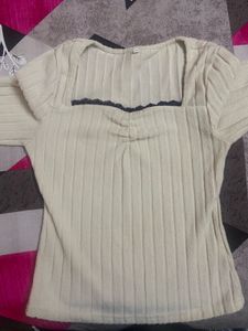 Savana Ribbed Lace Trim Square Neck Top