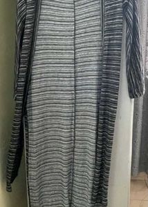 Striped Open Front Long Cardigan