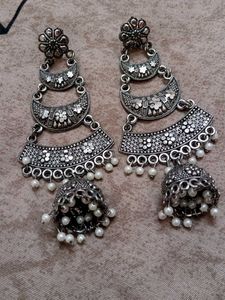 Oxidized Silver Jhumka Earrings