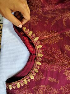 Avaasa Maroon Kurta Set with Gold Print