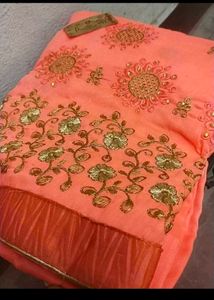 Elegant Peach Embroidered Saree with blouse