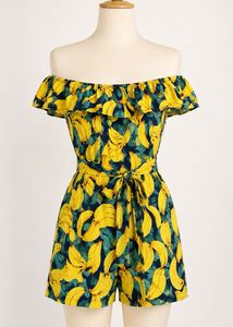 Off-Shoulder Banana Print Jumpsuit