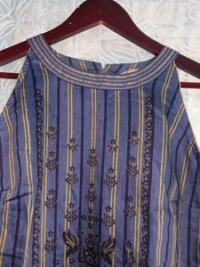 Blue Vertical Stripped Long Kurta Nice Neckline