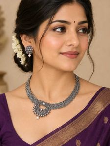 Elegant Oxidized Silver Necklace and Earring Set