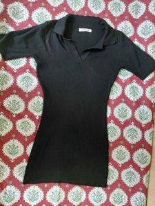Black Ribbed Collared dress