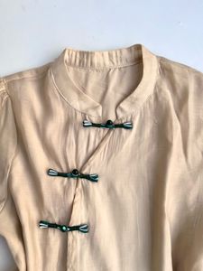Boho Chic Beige Mandarin Collar Blouse