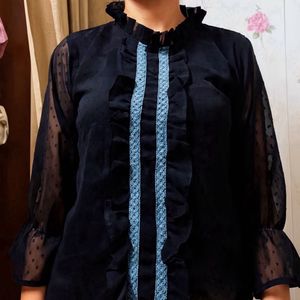 Chic Black Sheer Sleeve Top