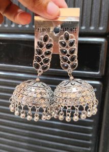 Boho Mirror &amp; Crystal Jhumka Earrings