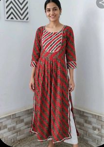 Red Kurta with Striped Pattern