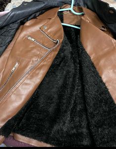 Brown Faux Leather Biker Jacket