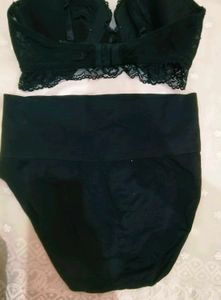 Lace Trim Bra &amp; High Waist Brief Set