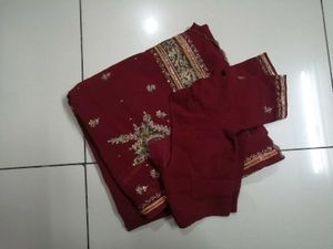 Elegant Maroon Embroidered Saree