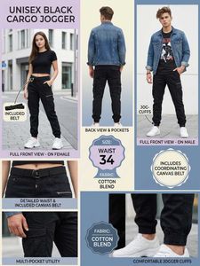 Men's Black Cargo Jogger Pants with Belt