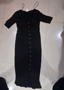 Black Button-Front Midi Dress