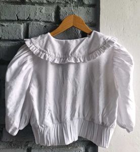 Korean style  White Ruffle Blouse