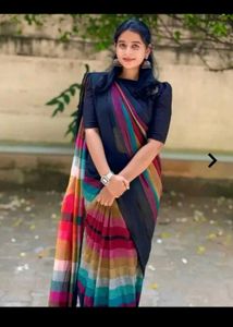 Vibrant Striped Saree with Black Blouse