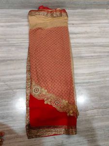 Elegant Red Saree with Golden Border