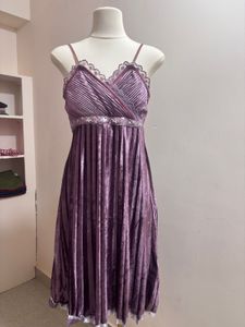 Aubergine Velvet Pleated Dress
