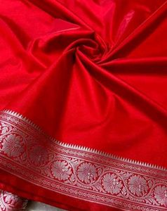 Stunning Red Silk Saree with Silver Border