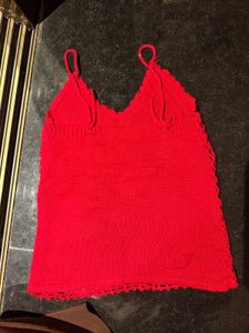 Red Crochet Top with Floral Detail