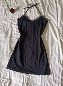 Black lace trim halter slip night dress