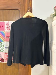 Black Button Detail Long Sleeve Top