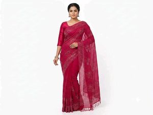 Elegant Black Saree with Heart Motifs
