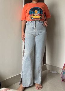 Light blue acid Wash Wide Leg Jeans