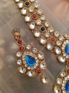Stunning Kundan &amp; Blue Stone Jewellery Set
