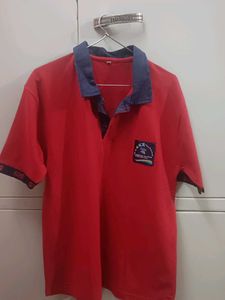 Red T-Shirt with Blue Collar