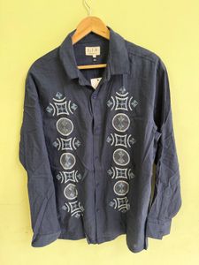 Men's Embroidered Blue Casual Shirt