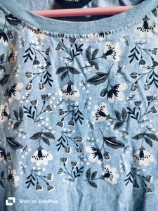 Blue Floral Print Long Sleeve Top