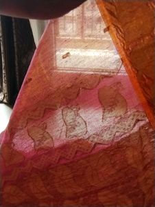 Elegant Pink Saree with Golden Leaf Motifs