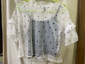Sheer Polka Dot Top with Ruffle Sleeves