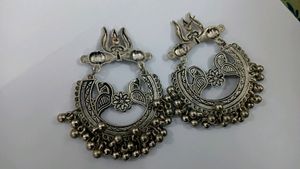 Shiv and Peacock Design Silver Oxidised Earings