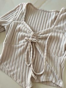Trendy Ribbed Tie-Front Top