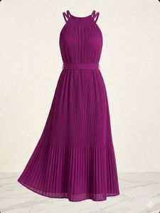 Elegant Pleated Halter Neck Dress