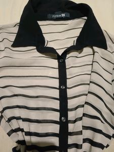 Forever 21 Black Grey Striped Sheer Blouse